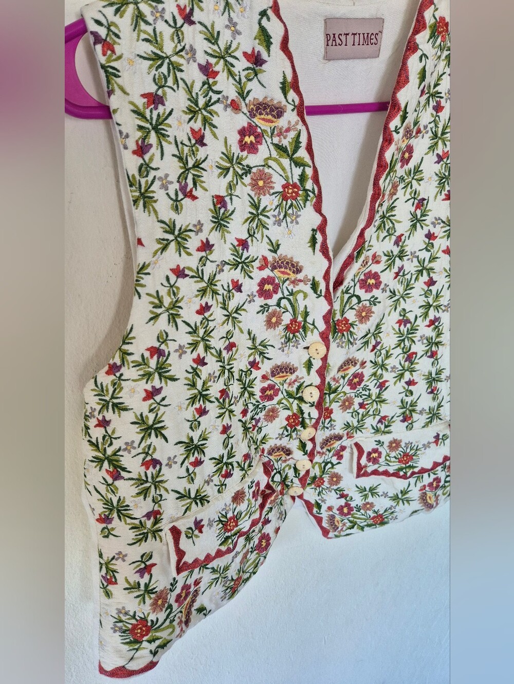 Vintage Past Times Embroidered Floral Waistcoat Vest – Silk Blend – Size M